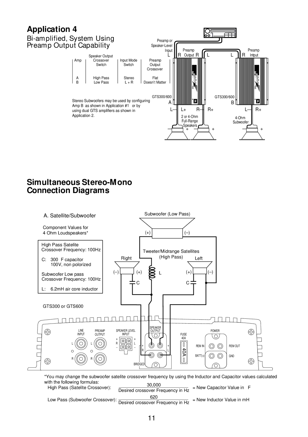 JBL GTS600, GTS300 manual Bi-amplified, System Using, Preamp Output Capability 