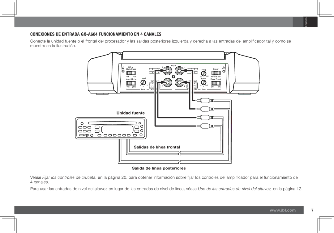 JBL GX-A602, GX-A3001 owner manual Conexiones DE Entrada GX-A604 Funcionamiento EN 4 Canales 