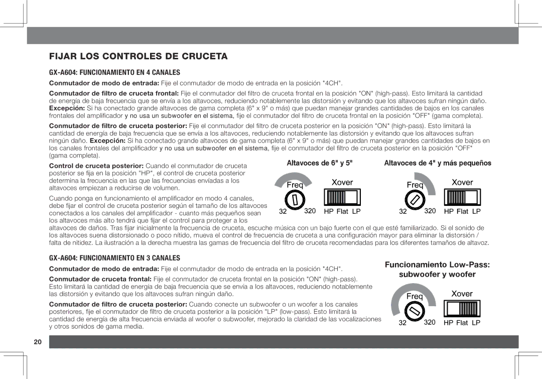 JBL GX-A3001 Fijar los controles de cruceta, GX-A604 Funcionamiento en 4 canales, GX-A604 Funcionamiento en 3 canales 