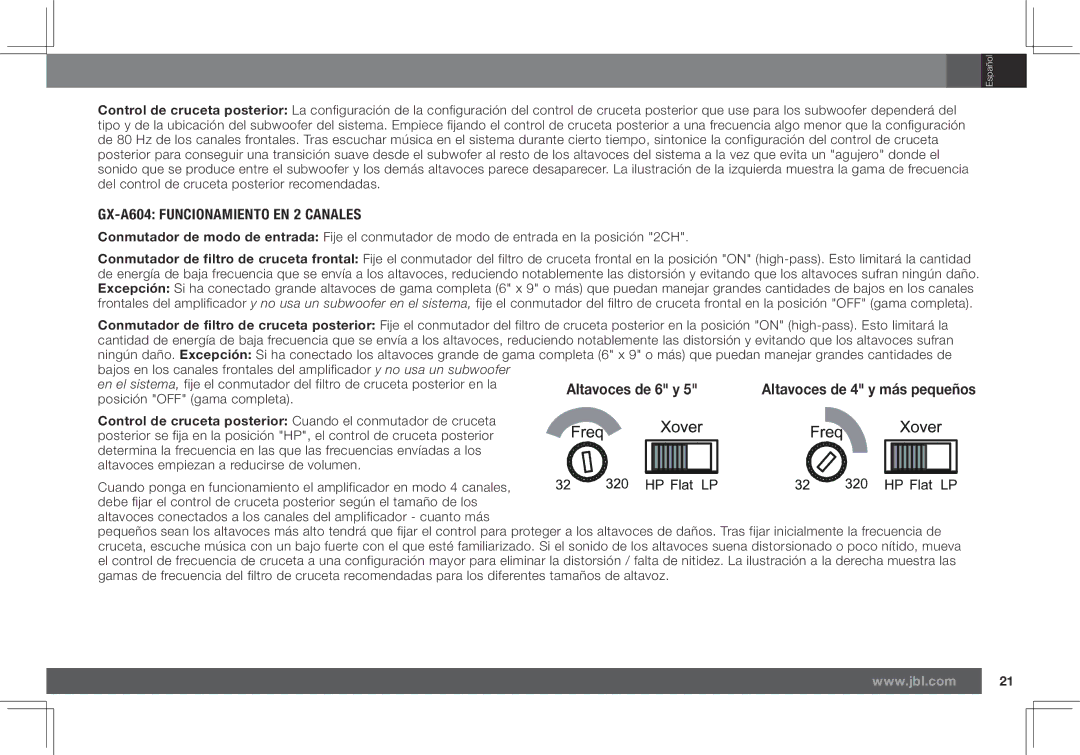 JBL GX-A602, GX-A3001 owner manual GX-A604 Funcionamiento EN 2 Canales 