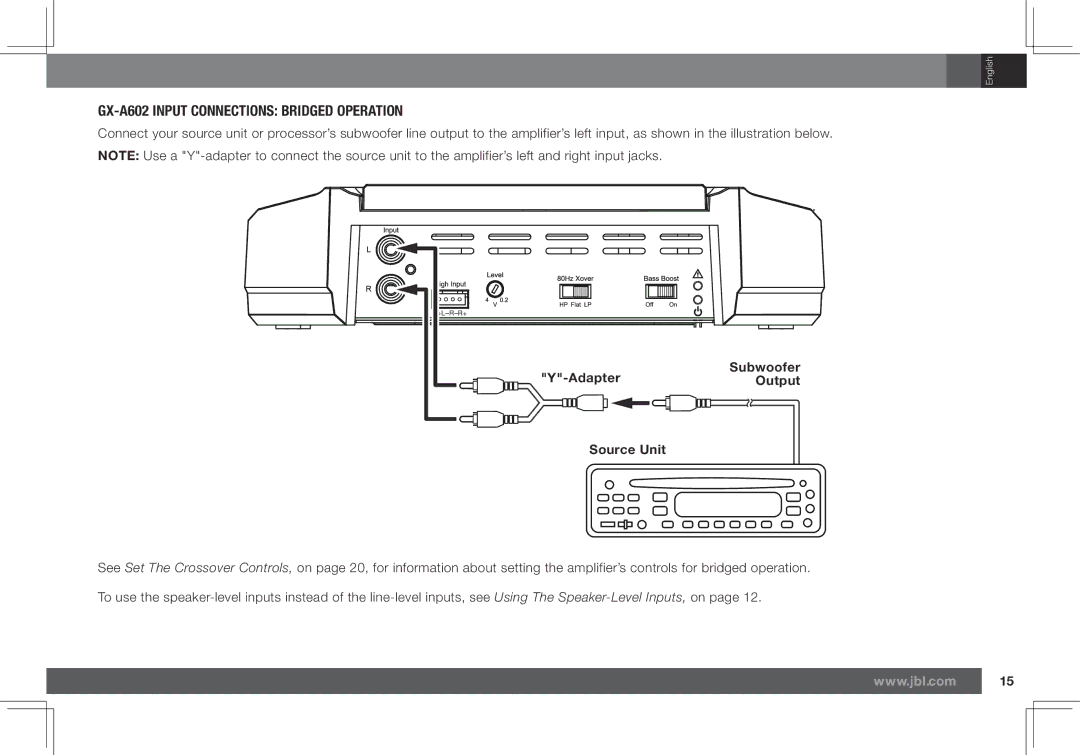 JBL GX-A3001 owner manual GX-A602 Input Connections Bridged Operation, Output 