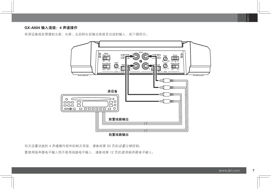 JBL GX-A602, GX-A3001 owner manual GX-A604 输入连接：4 声道操作 