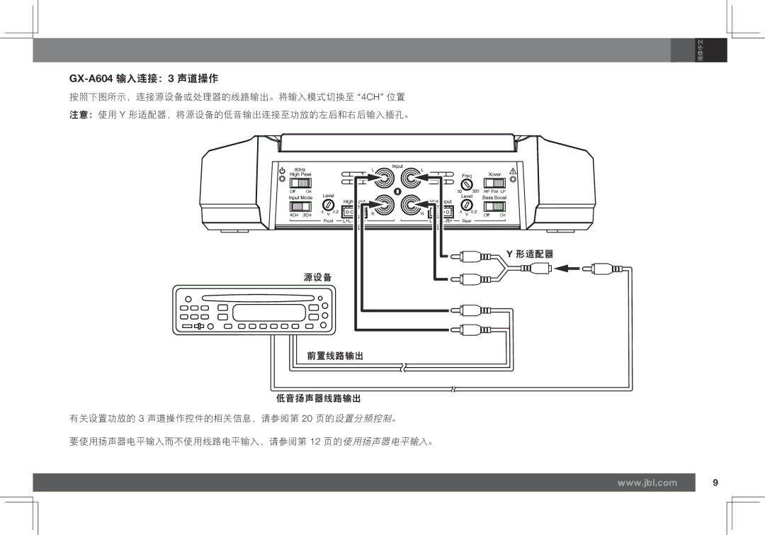 JBL GX-A602, GX-A3001 owner manual GX-A604 输入连接：3 声道操作 