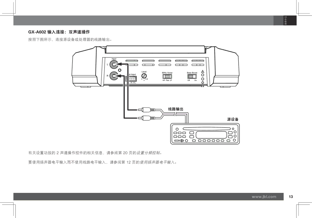 JBL GX-A3001 owner manual GX-A602输入连接：双声道操作 