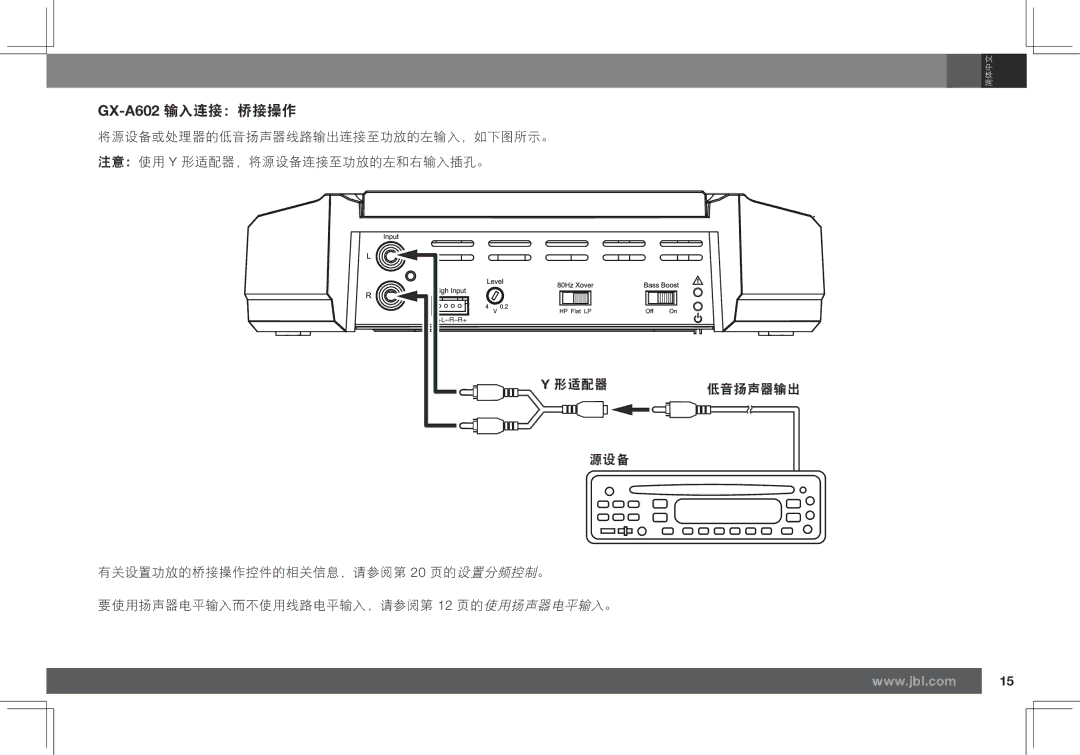 JBL GX-A3001 owner manual GX-A602输入连接：桥接操作 