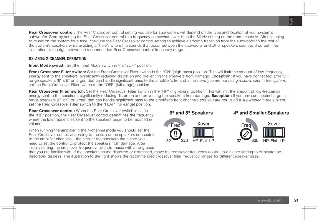 JBL GX-A602, GX-A3001 owner manual GX-A604 2-CHANNEL Operation, Smaller Speakers 