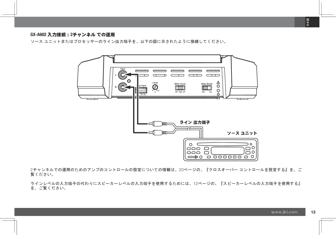 JBL GX-A3001 owner manual GX-A602入力接続：2チャンネル での運用 