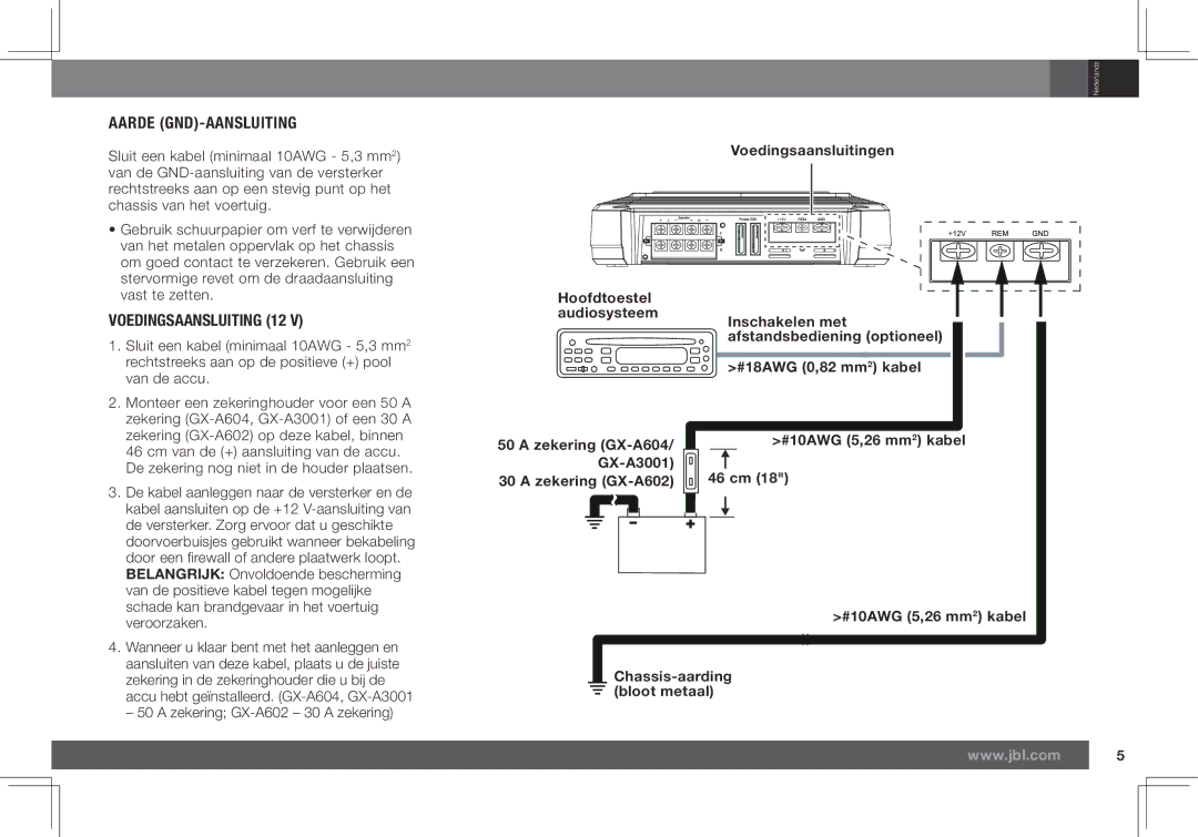 JBL GX-A602, GX-A3001 owner manual Aarde GND-AANSLUITING, Voedingsaansluiting 12 