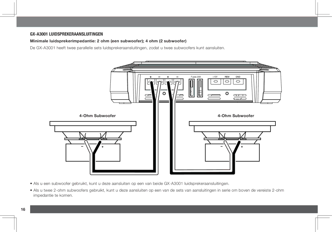 JBL GX-A3001, GX-A602 owner manual Gx-a3001 luidsprekeraansluitingen, Ohm Subwoofer 