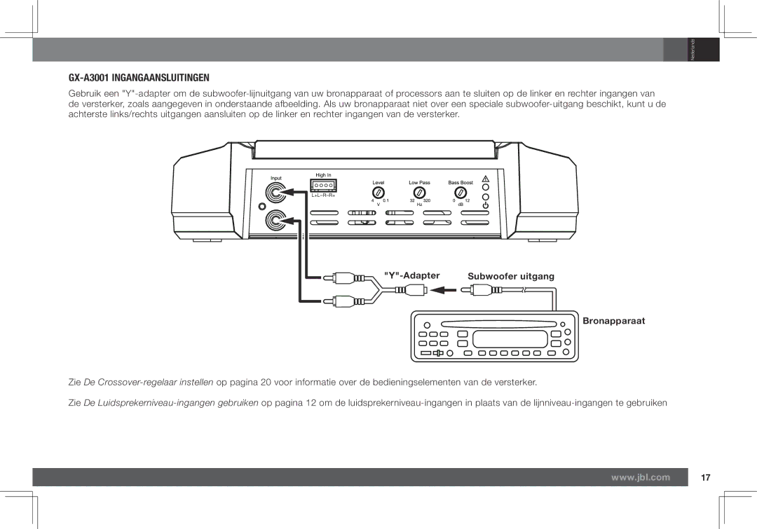 JBL GX-A602 owner manual GX-A3001 Ingangaansluitingen, Adapter 