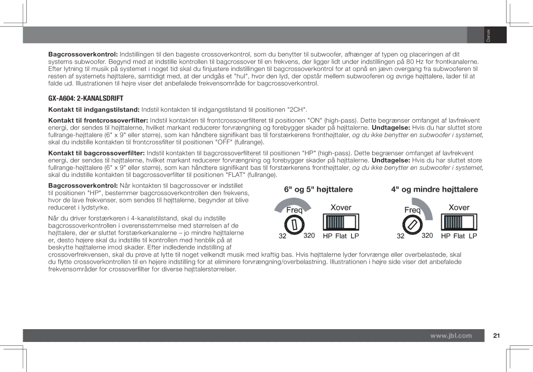 JBL GX-A602, GX-A3001 owner manual Og 5 højttalere, Og mindre højttalere 