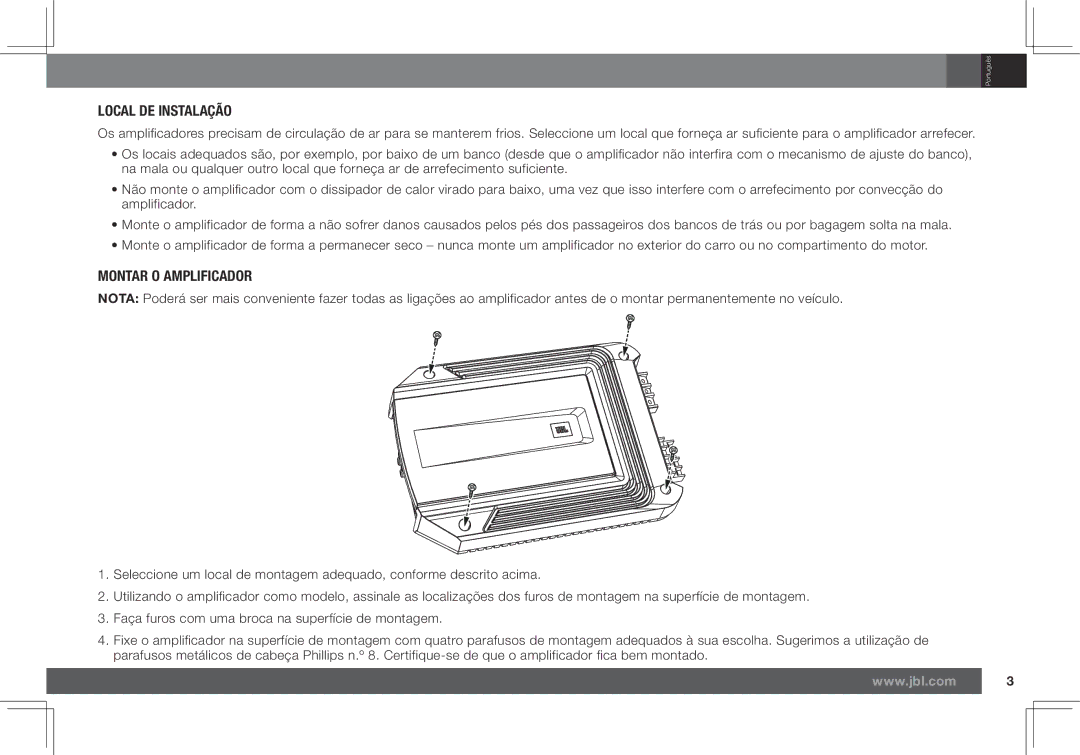 JBL GX-A602, GX-A3001 owner manual Local DE Instalação, Montar O Amplificador 