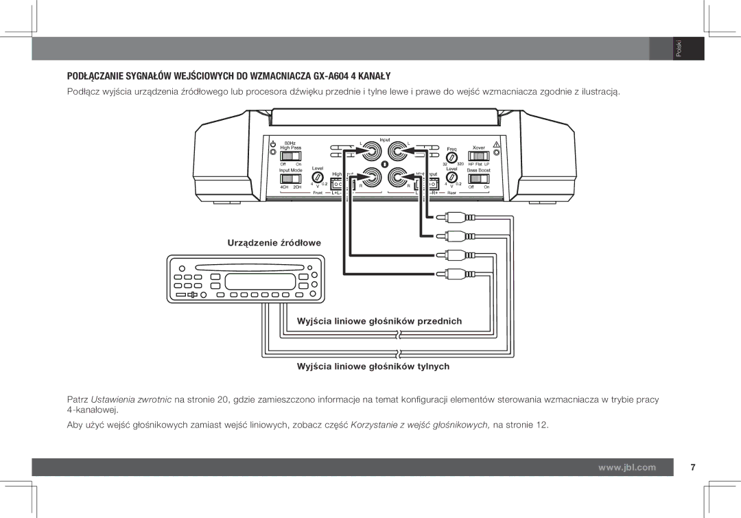 JBL GX-A602, GX-A3001 owner manual Urządzenie źródłowe 