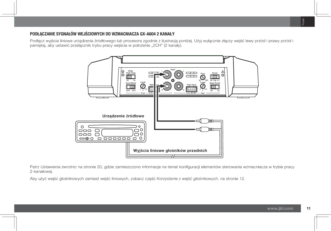 JBL GX-A602, GX-A3001 owner manual Wyjścia liniowe głośników przednich 