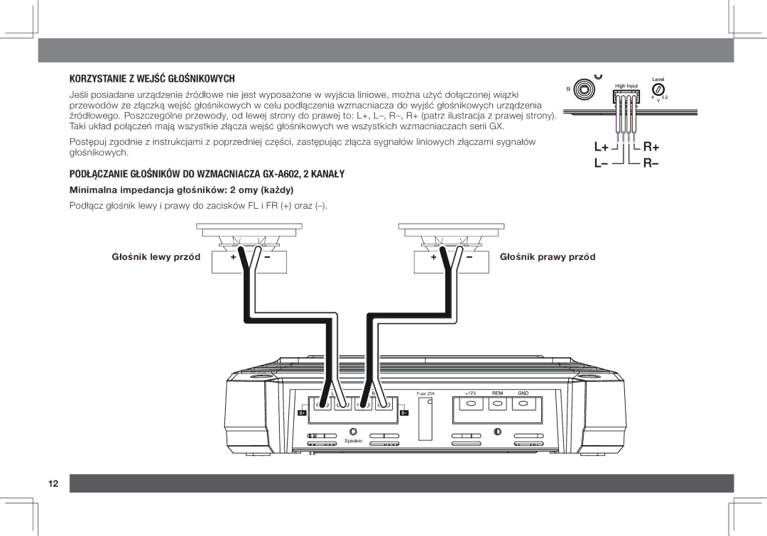 JBL GX-A3001 owner manual Korzystanie z wejść głośnikowych, Podłączanie głośników do wzmacniacza GX-A602, 2 kanały 