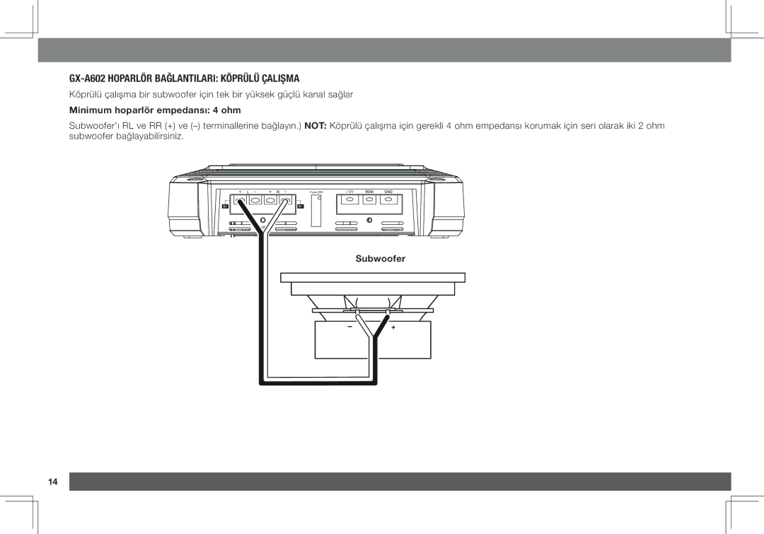 JBL GX-A3001 owner manual GX-A602 hoparlör bağlantıları köprülü çalışma, Minimum hoparlör empedansı 4 ohm 