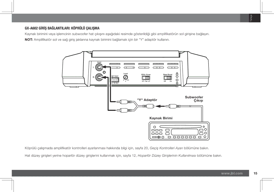 JBL GX-A3001 owner manual GX-A602 Gİrİß Bağlantilari Köprülü Çalißma, Çıkıẟı 