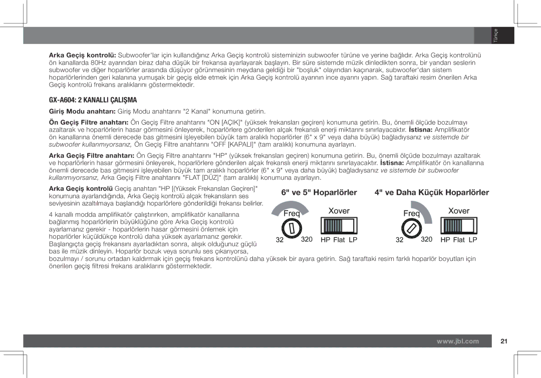 JBL GX-A602, GX-A3001 owner manual GX-A604 2 Kanalli Çalißma, Ve Daha Küçük Hoparlörler 