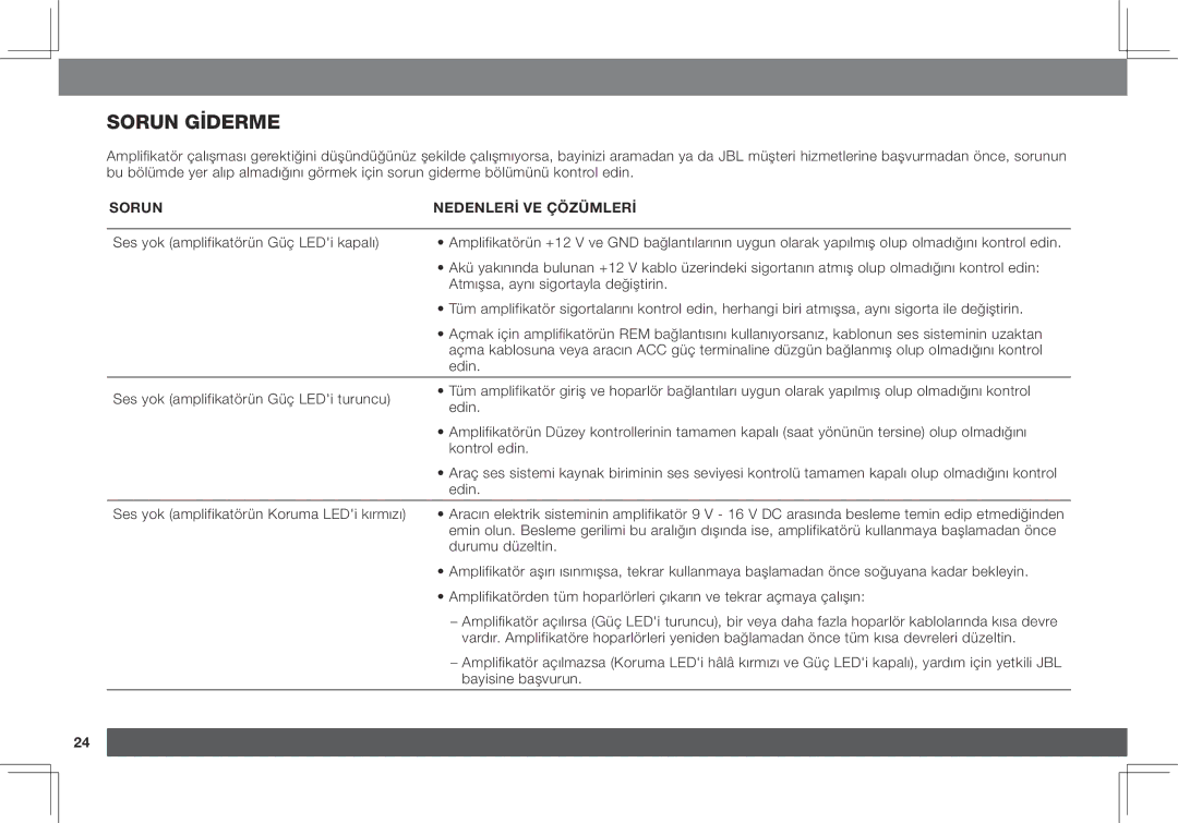 JBL GX-A3001, GX-A602 owner manual Sorun Gİderme, Sorun Nedenlerİ VE Çözümlerİ 