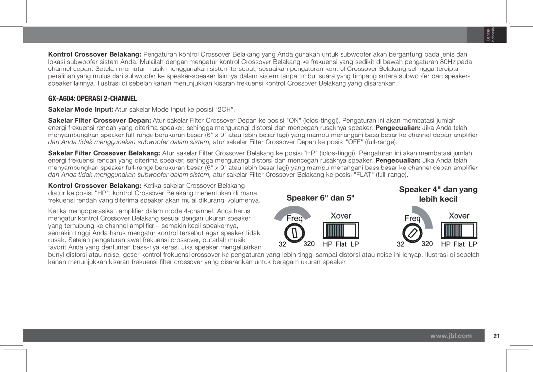 JBL GX-A602, GX-A3001 owner manual GX-A604 Operasi 2-CHANNEL, Speaker 4 dan yang, Lebih kecil 