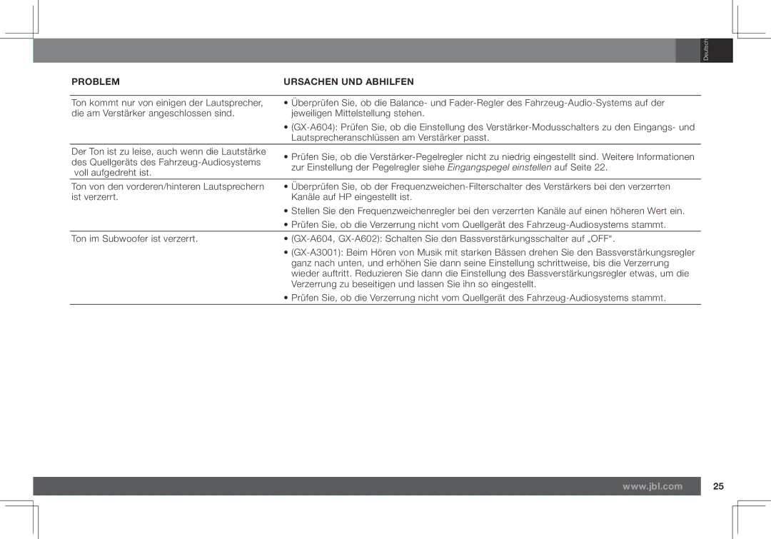 JBL GX-A602, GX-A3001 owner manual Deutsch 