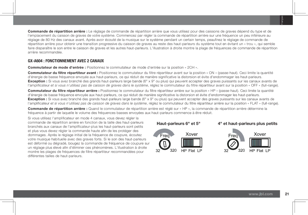 JBL GX-A602, GX-A3001 owner manual GX-A604 Fonctionnement Avec 2 Canaux, Haut-parleurs 6 et Et haut-parleurs plus petits 