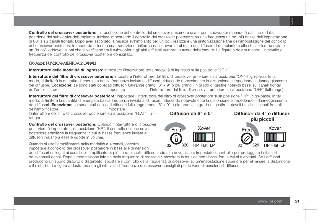 JBL GX-A602, GX-A3001 owner manual GX-A604 Funzionamento a 2 Canali, Diffusori da 4 e diffusori, Più piccoli 