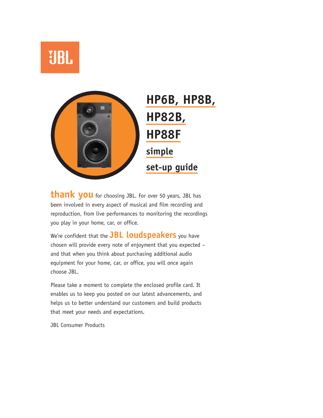 JBL setup guide HP6B, HP8B 