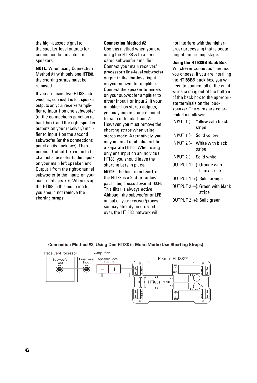 JBL manual Connection Method #2, Using the HTI88BB Back Box, Rear of HTI88 