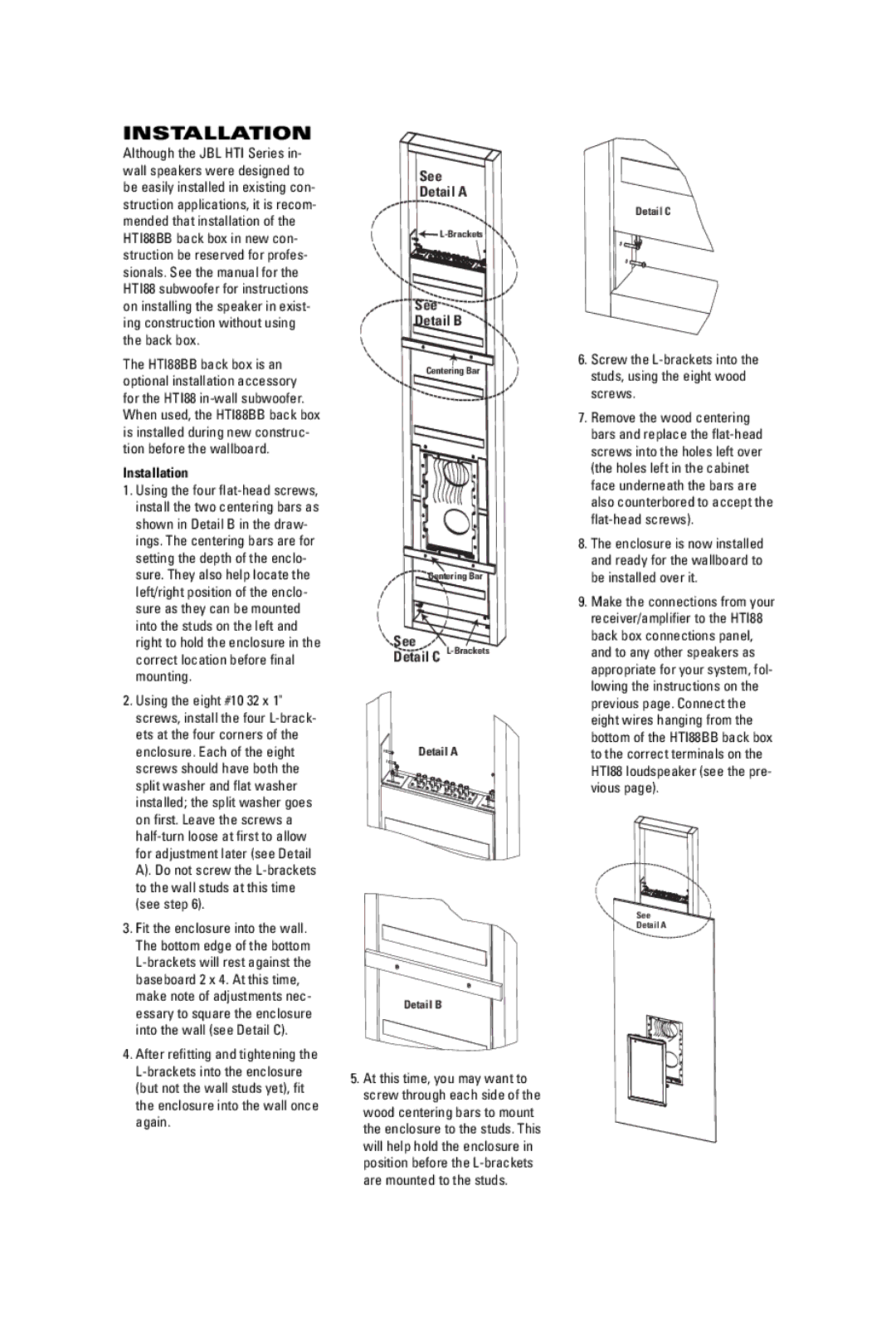 JBL HTI88BB manual Installation 