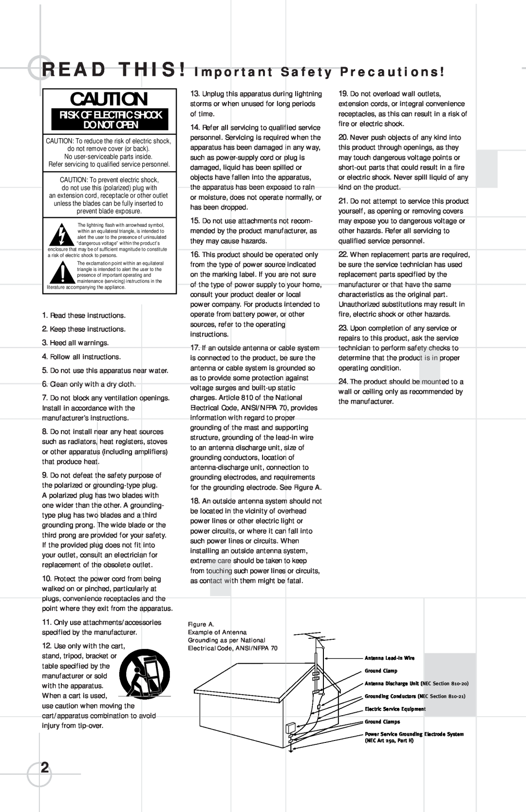 JBL HTPS-400 manual Do Not Open, Risk Of Electric Shock 
