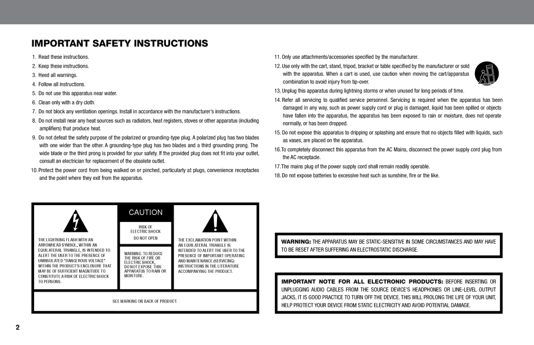 JBL IBT owner manual Important Safety Instructions, Risk Electric Shock Do not Open 