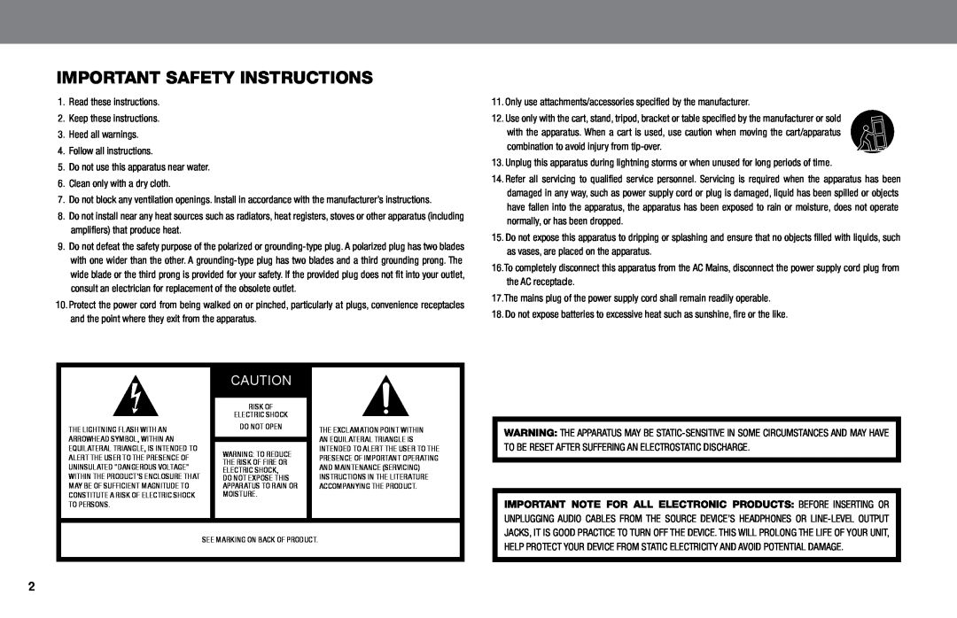 JBL IBT owner manual Important Safety Instructions 