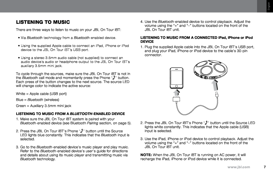 JBL IBT owner manual Listening To Music From A Bluetooth-Enableddevice, Device 