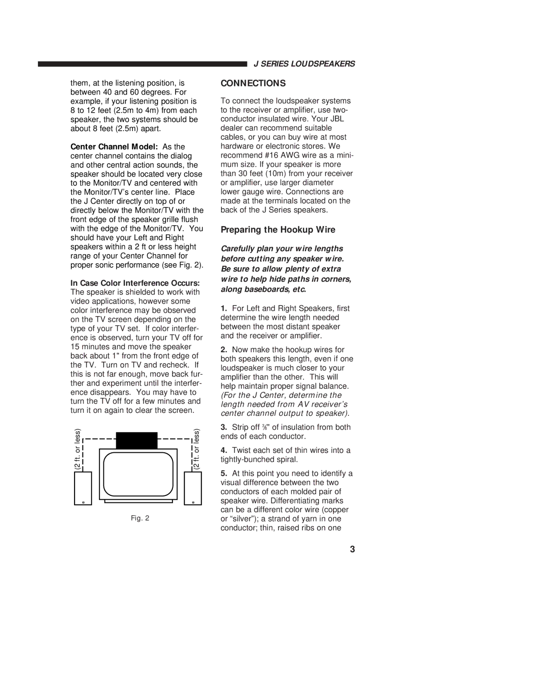 JBL j50 owner manual Connections, Preparing the Hookup Wire 