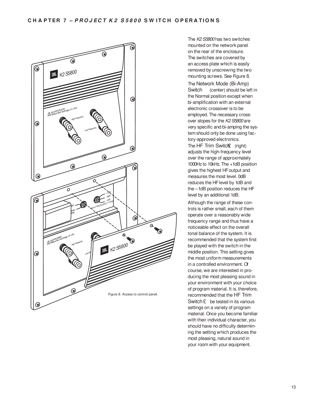 JBL manual Project K2 S5800 Switch Operations 