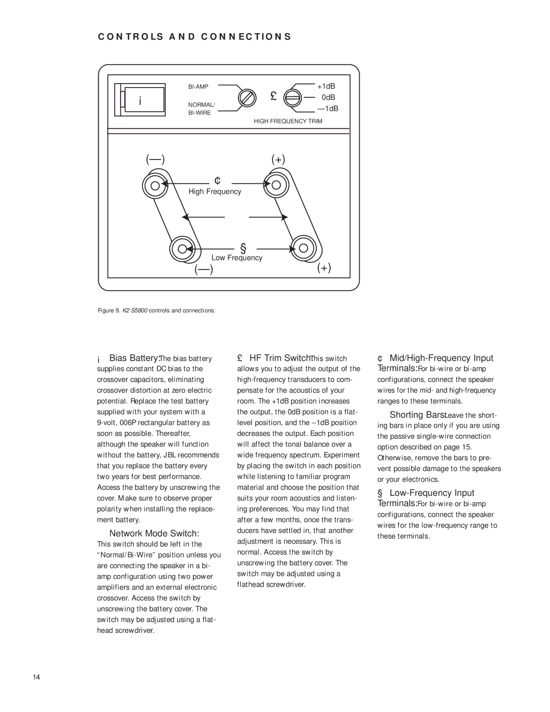 JBL K2 S5800 manual Controls and Connections 