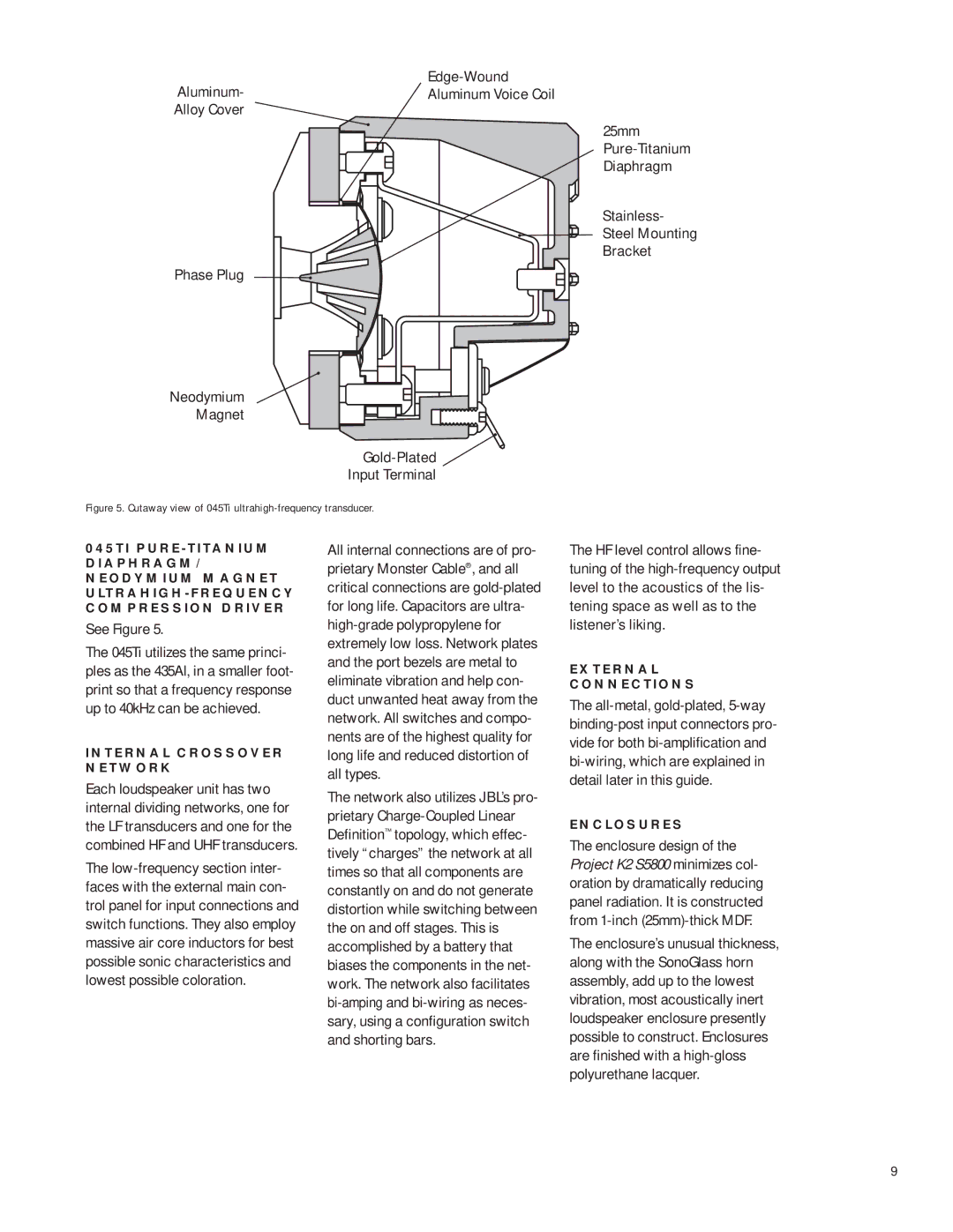 JBL K2 S5800 manual Internal Crossover Network, External Connections, Enclosures 