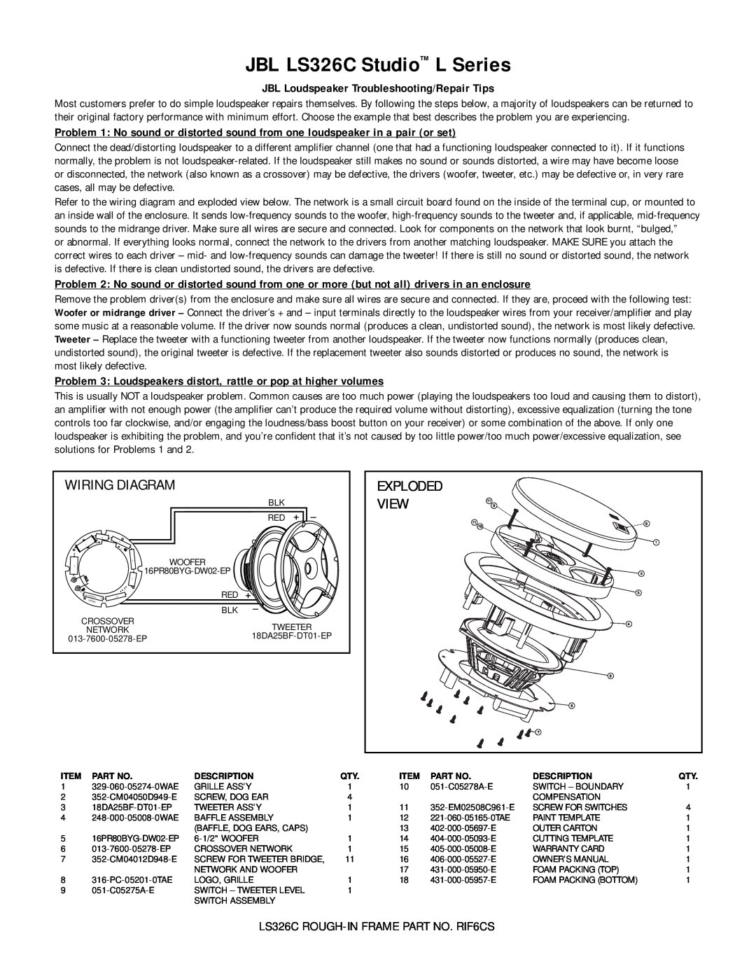 JBL warranty JBL LS326C Studio L Series, Wiring Diagram, View 