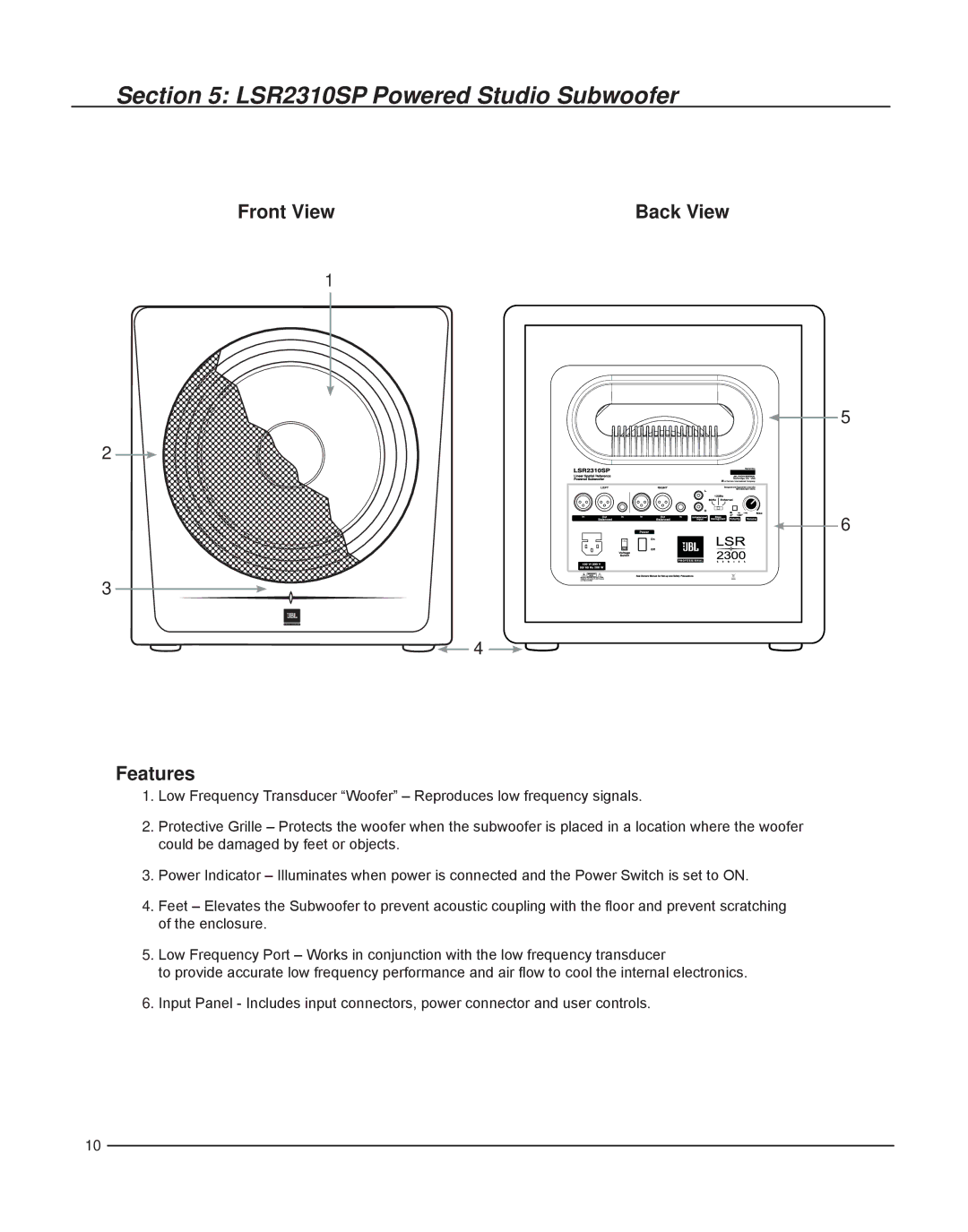 JBL LSR2328P owner manual LSR2310SP Powered Studio Subwoofer 