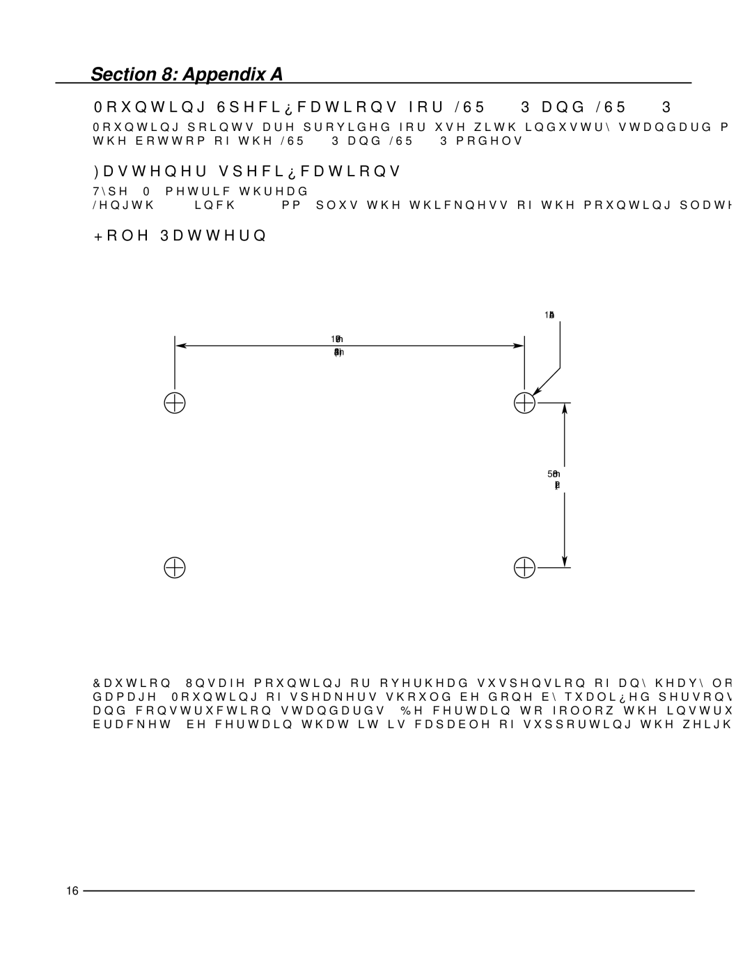 JBL owner manual Appendix a, Mounting Specifications for LSR2328P and LSR2325P, Fastener specifications, Hole Pattern 