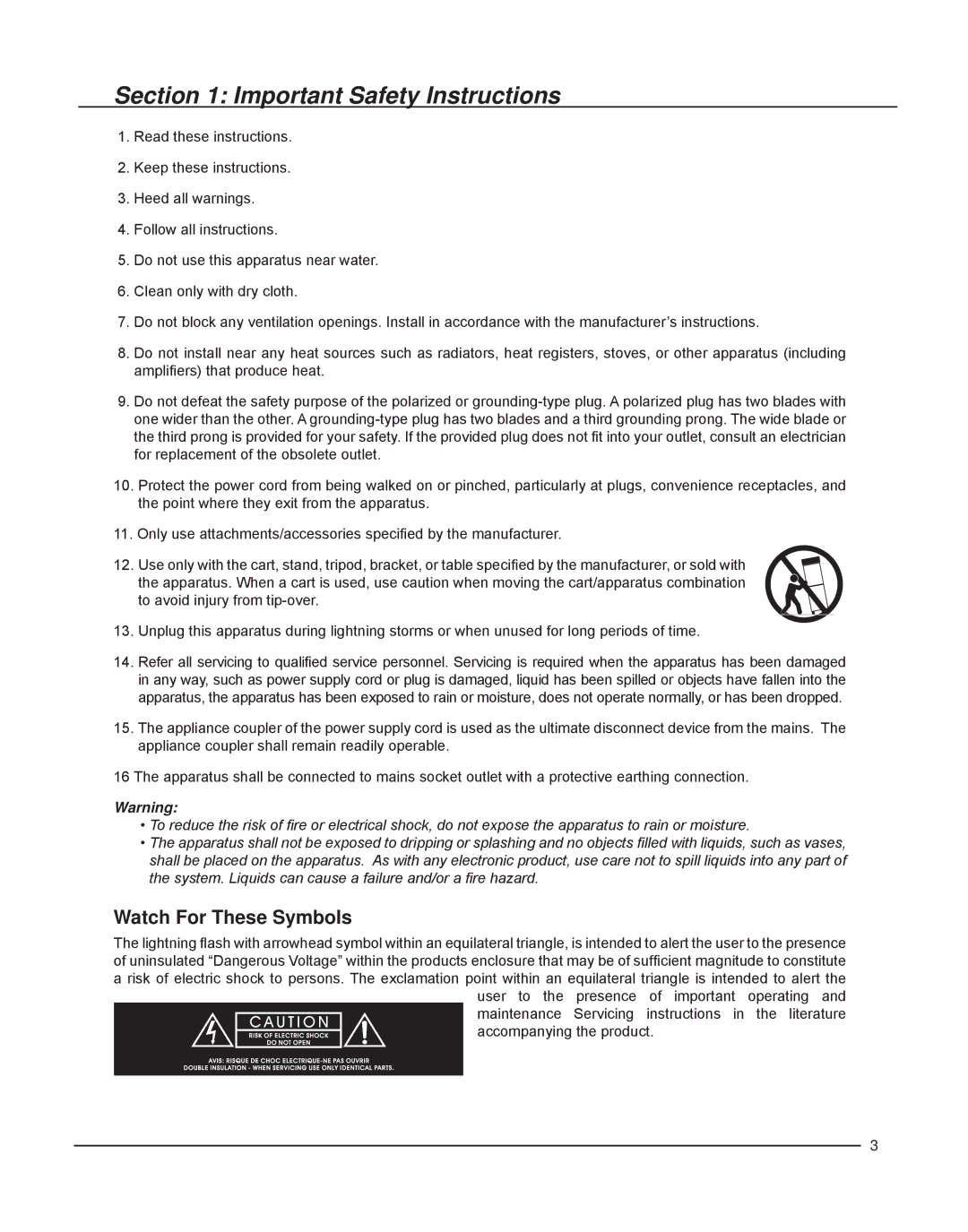 JBL LSR2328P owner manual Important Safety Instructions, Watch For These Symbols 