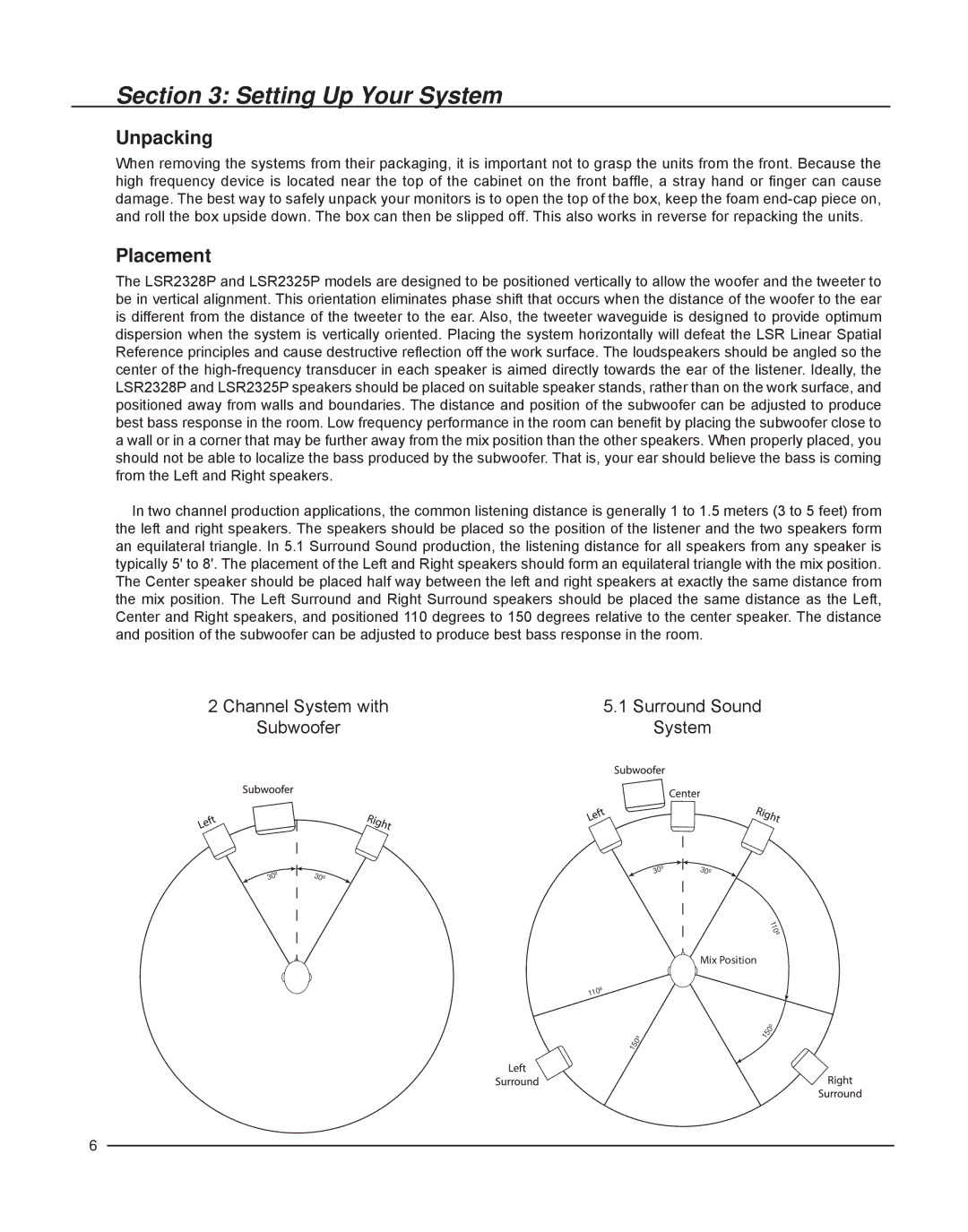 JBL LSR2328P owner manual Setting Up Your System, Unpacking, Placement 