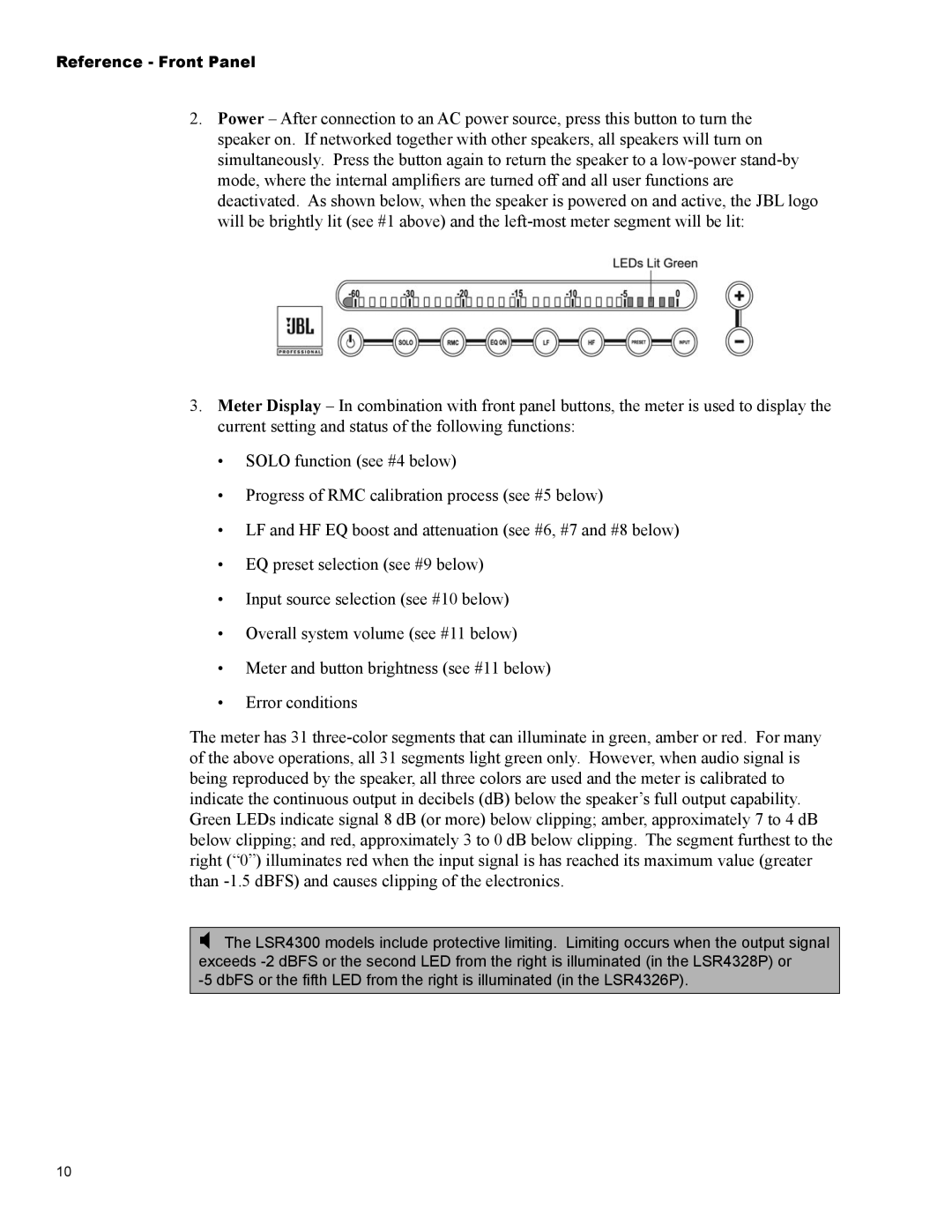 JBL LSR4326P, LSR4328P owner manual Reference Front Panel 