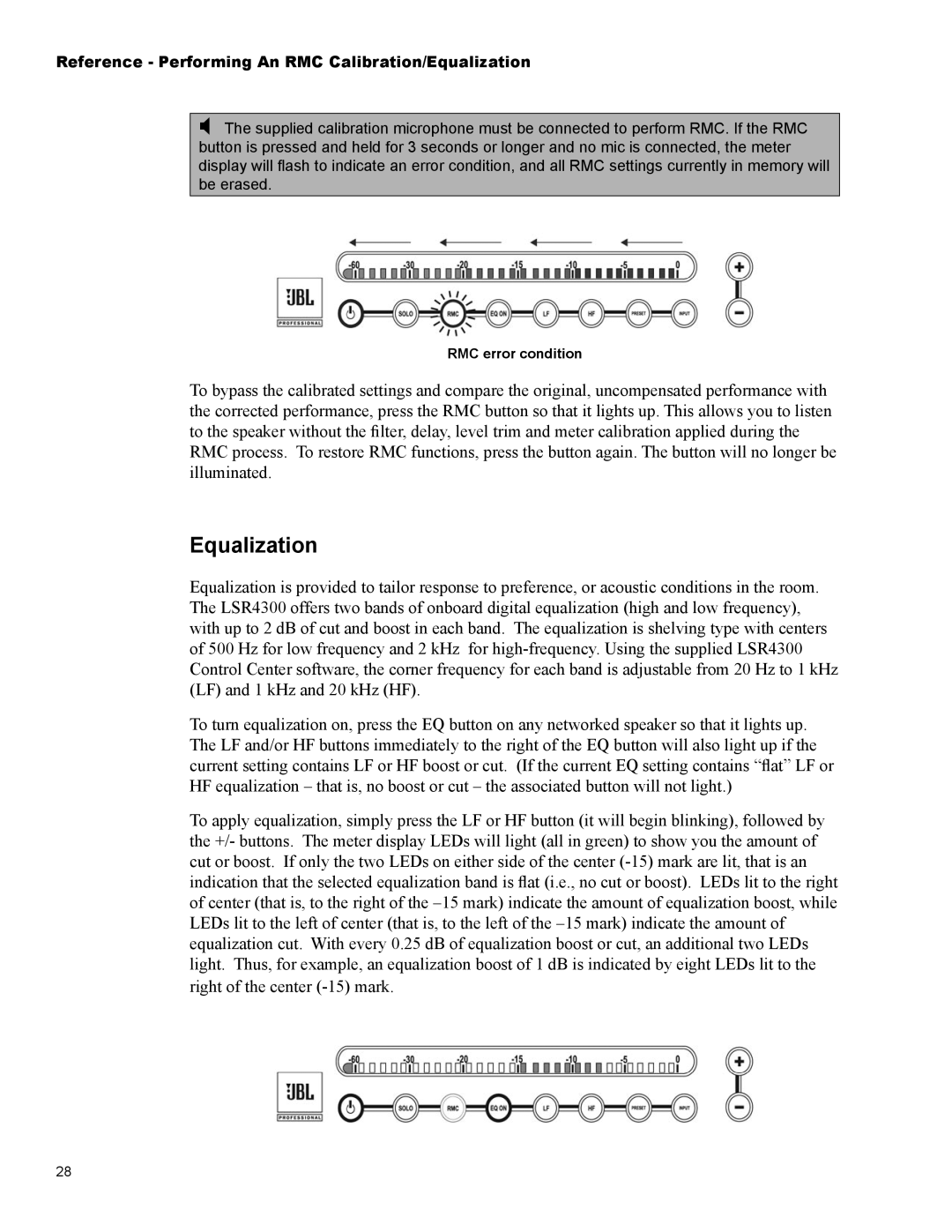 JBL LSR4326P, LSR4328P owner manual Reference Performing An RMC Calibration/Equalization 