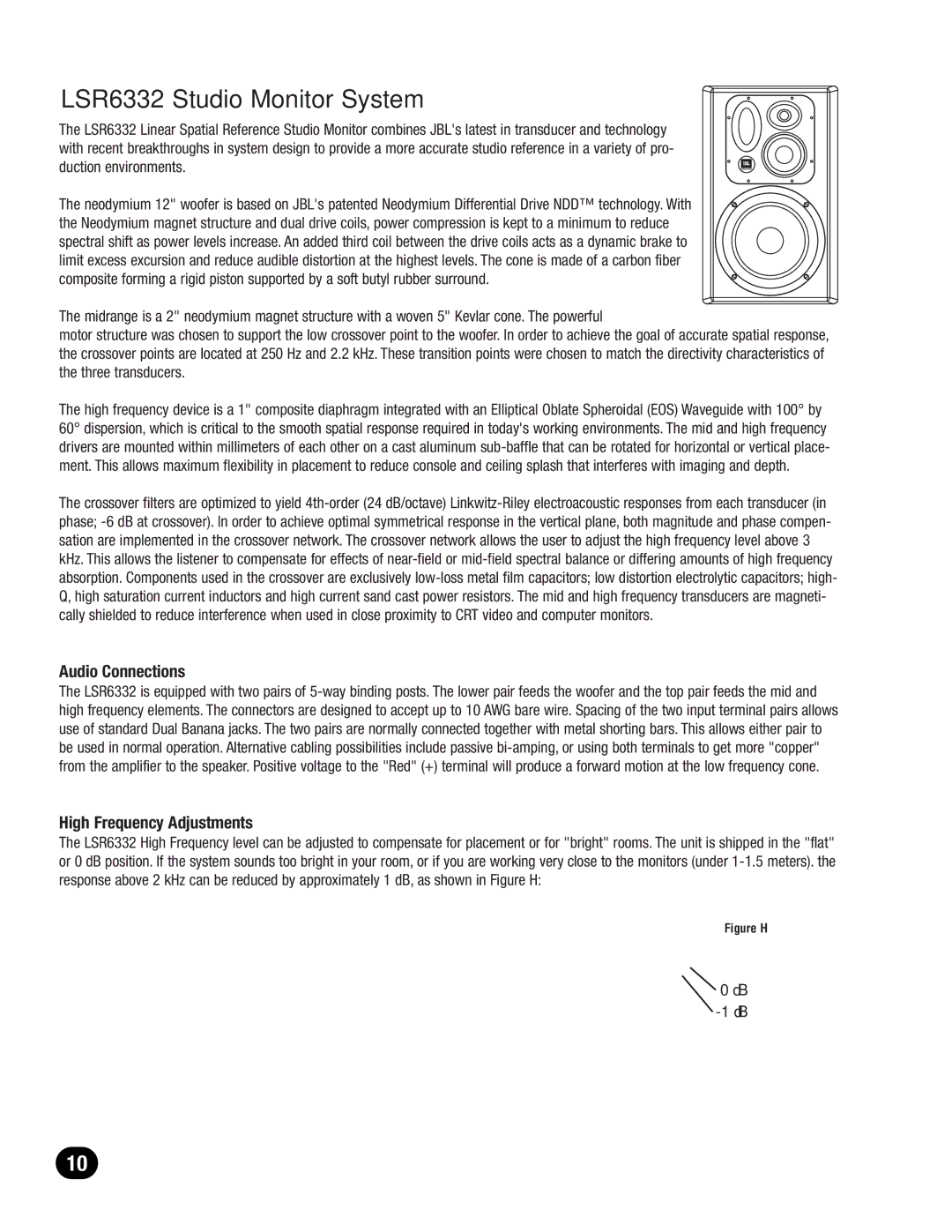 JBL LSR6300 owner manual LSR6332 Studio Monitor System, Figure H 