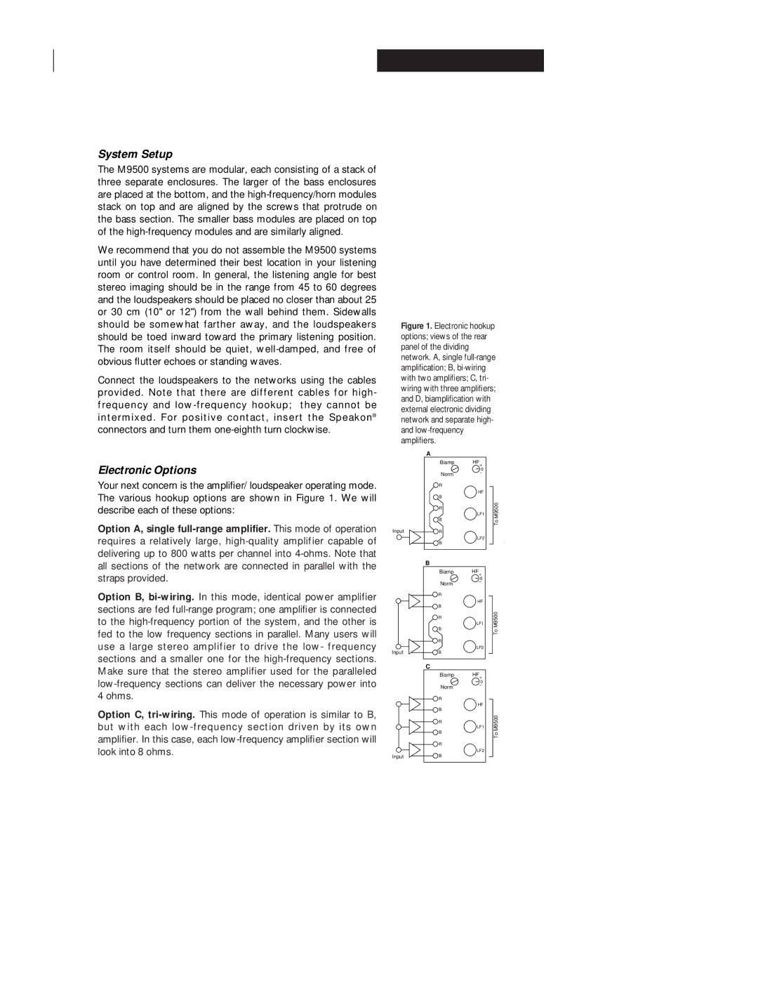 JBL M9500 owner manual System Setup, Electronic Options 