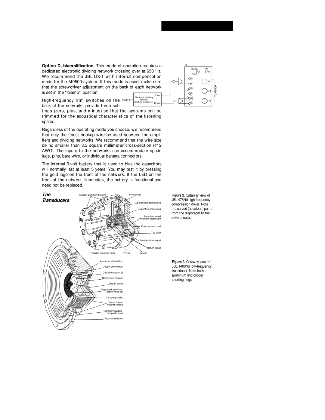 JBL M9500 owner manual Transducers 