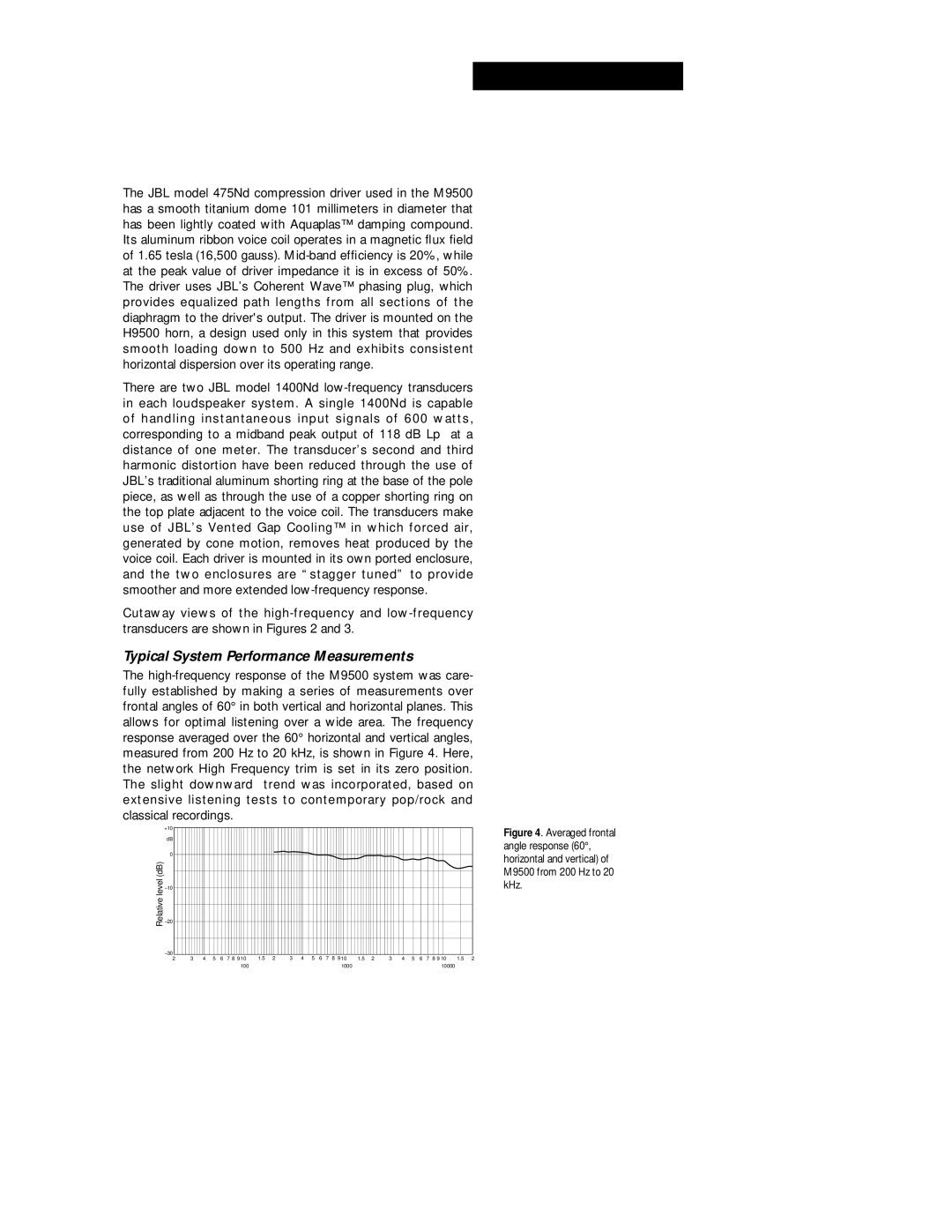 JBL M9500 owner manual Typical System Performance Measurements 