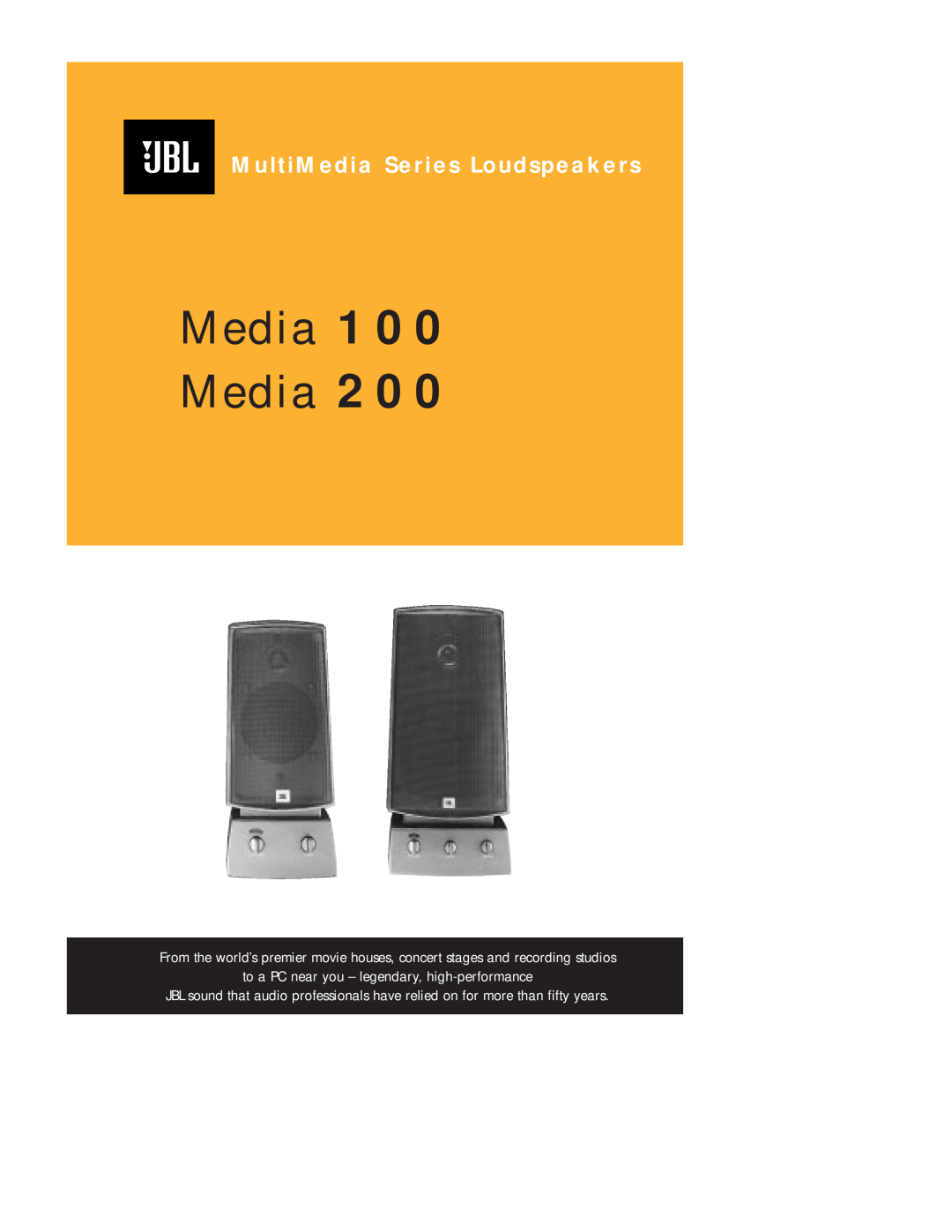 JBL Media100/200 manual Media Media, MultiMedia Series Loudspeakers 
